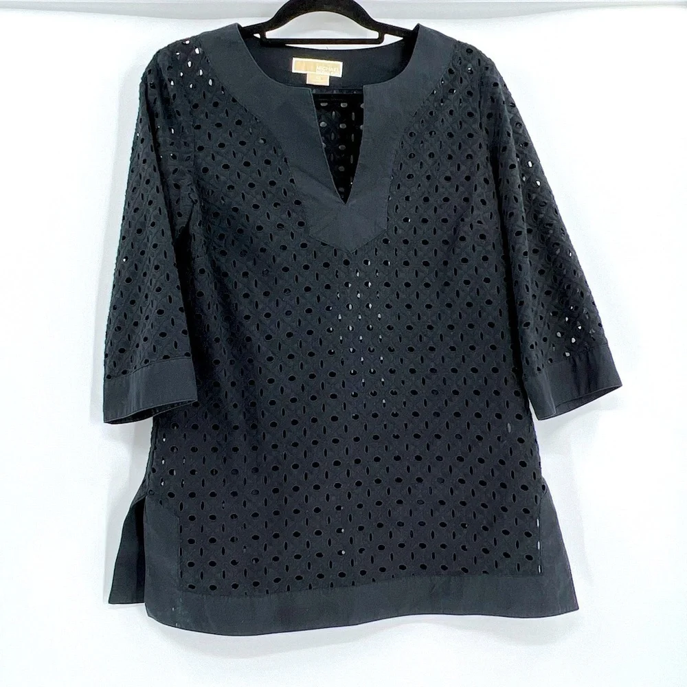 Michael Kors Black Eyelet Tunic size 10 Cotton 100%
